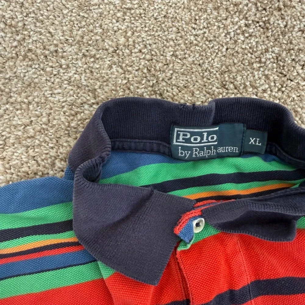 Polo Ralph Lauren Polo Shirt Men XL Multi Color Striped Short Sleeve Repair